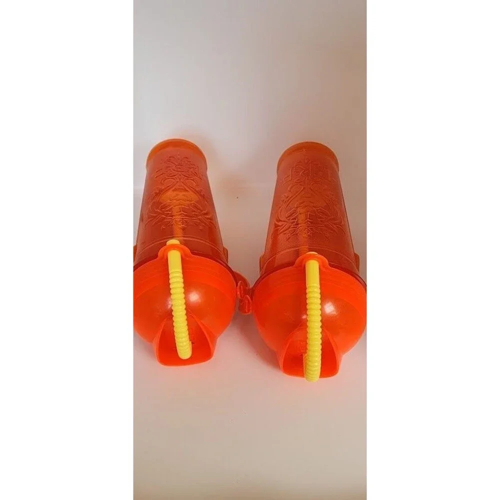 PA Renaissance Faire 2015 Souvenir Cup 2pc Set Pair Embossed Logo Plastic Orange